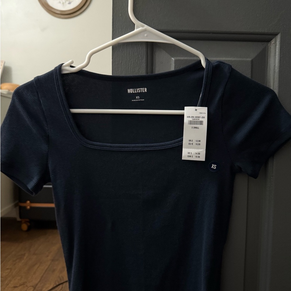 Hollister Navy Blue Ribbed T-Shirt